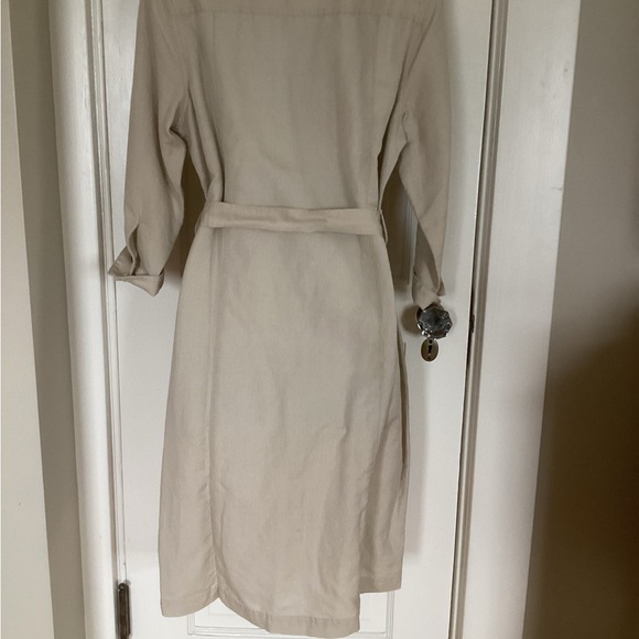 NWOT LL Bean tan linen cotton belted shirt dress MED REG 3/4 sleeve Never Worn - Picture 12 of 14
